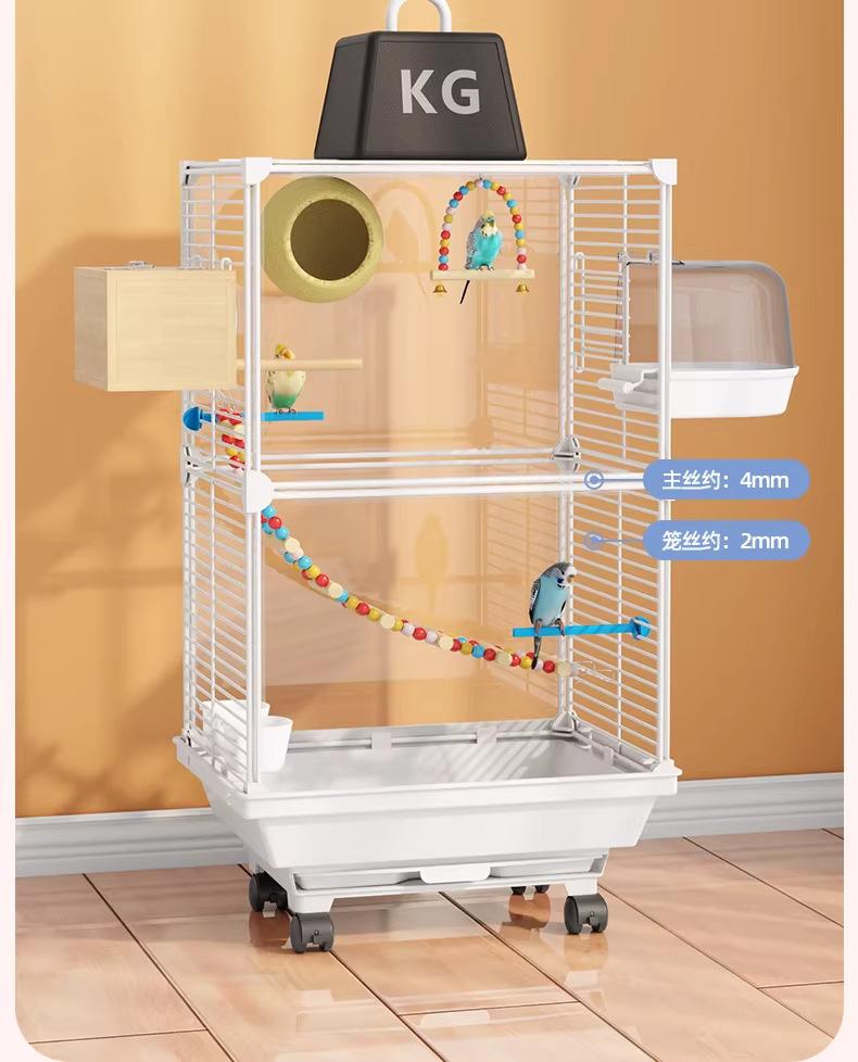 New Transparent Villa Bird Cage Double Layer Large Size Anti-Splash Horizontal Wire Special for Parakeet Cockatiel Budgie Parrot with Pet Toy Accessories