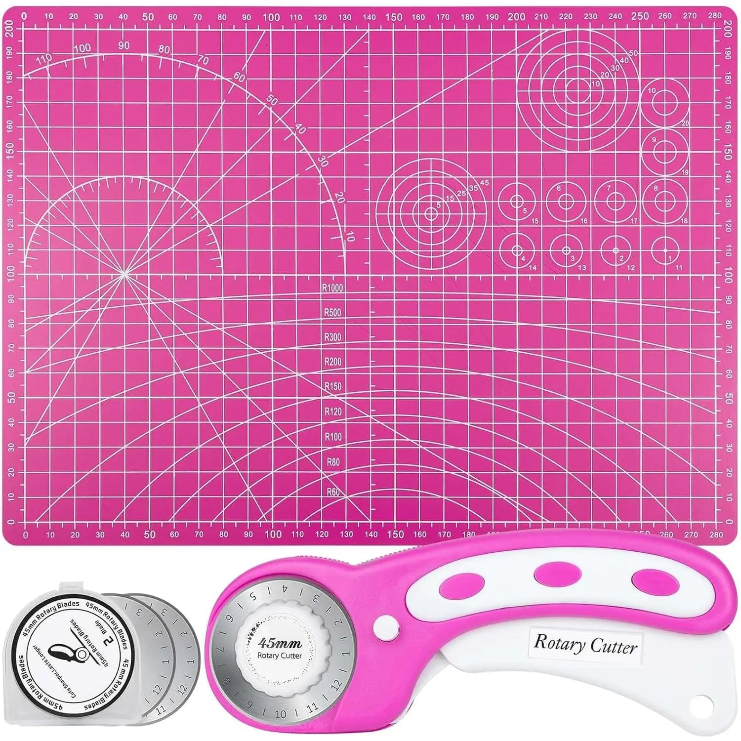 Rotary Cutter and Mat Set, Audab Self Healing Sewing Mats Shirt Cutter 45mm Fabric Cutter Wheel with 2 Blades Rotary Cutting Mat for Crafts Fabric Quilting Hobby (9" x 12" (A4)