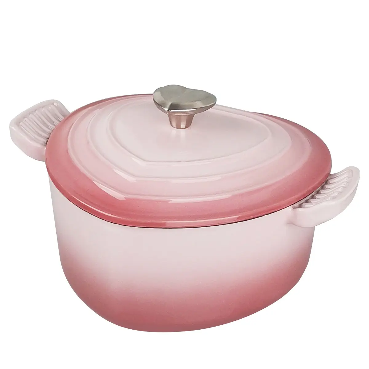 Heart Shaped Enameled Cast Iron Dutch Oven, 1.9L Non-Stick Enamel Casserole Pot with Lid, Gradient, All Stovetop & Oven Safe, Ideal for Cooking Baking, Kitchenware