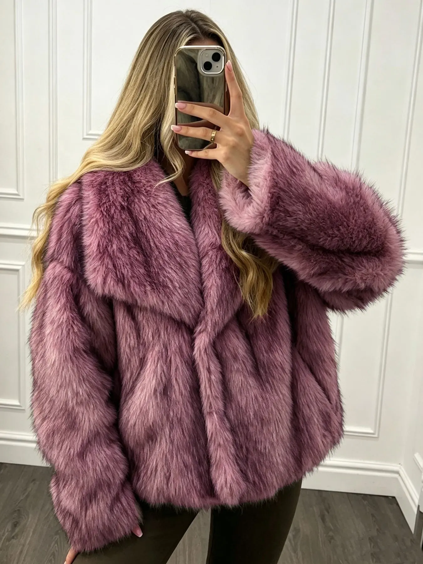 Women's Solid Color Faux Fur Fuzzy Jacket Casual Long Sleeve Collared Fuzzy Coat for Fall & Winter Coat Female Women's Clothing For Daily Wear Cute Tops