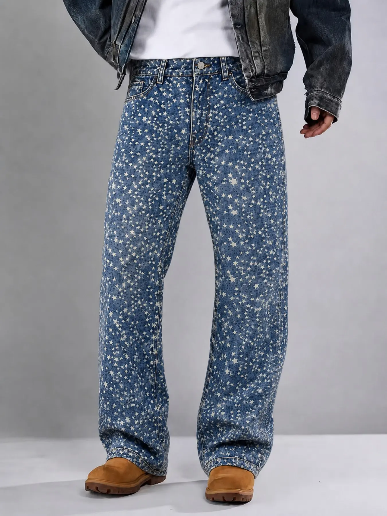 Men's Vintage Ripped Loose Jeans, Casual Daily Wear, Straight Leg Fashion Pants, All Seasons, Slim-Fitting, All over Print