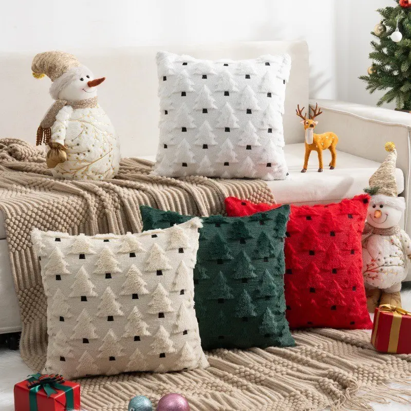 2-Pack Christmas Tree Cushion Covers, Soft Plush Jacquard Fabric, Holiday Decor for Living Room, Bedroom, Sofa, Office, Ideal Gift