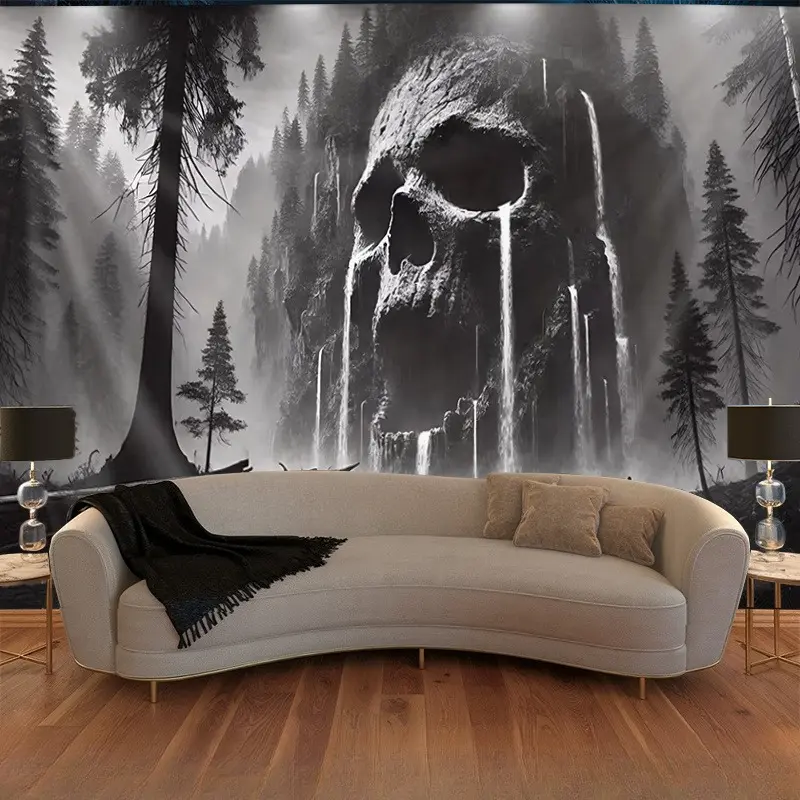 Gothic Skull Spider Web Birthday Party Backdrop Banner Tapestry, Premium Polyester Fabric Decoration for Birthday, Photography Prop, Wall Hanging, Event Display, Photo Studio Background, Dark Gothic Theme Decor, Indoor Outdoor Use