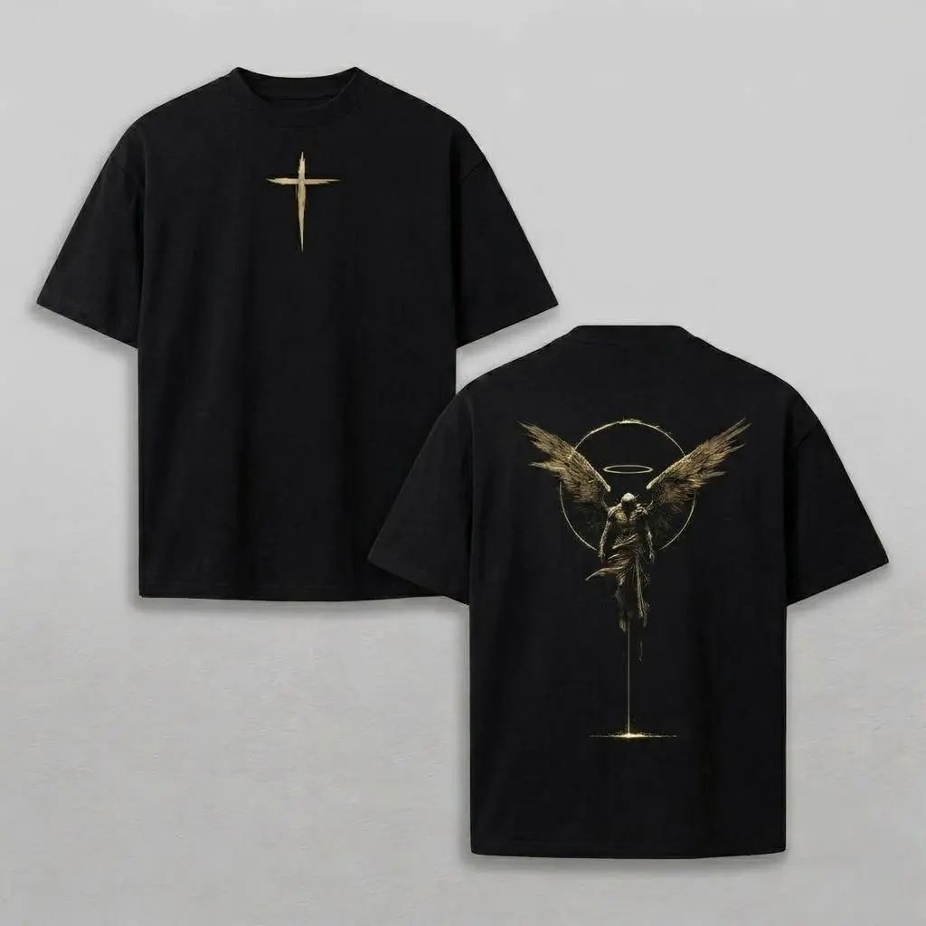 ARCHANGEL OF REPENTANCE T-Shirt Acid Wash Pump Cover Fallen Angel Double Printed Heavy Cotton Unisex Crusader Armor Graphic Tee, Vintage Cross Shirt, Medieval Warrior Streetwear, Gothic Faith Oversized Tee,funny graphic tee, men’s trendy t-shirts