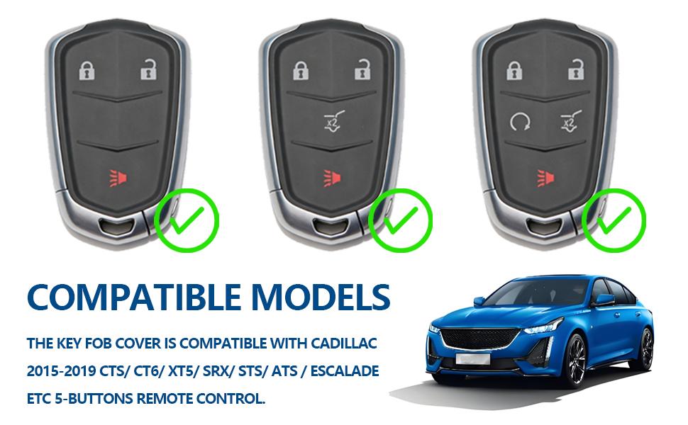 5-Buttons Key Fob Cover for Cadillac ATS CTS CT6 XT5 SRX STS Escalade Premium Soft TPU Car Key Case Shell Protector