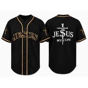 Jesus Faith Baseball Jersey for Men & Women, Lightweight Polyester Button Up Shirt with Cross Graphic Print, Scripture Verse, Lion of Judah & Worship-Inspired Back Designs, Church Event, Easter, Casual Christian Streetwear Top