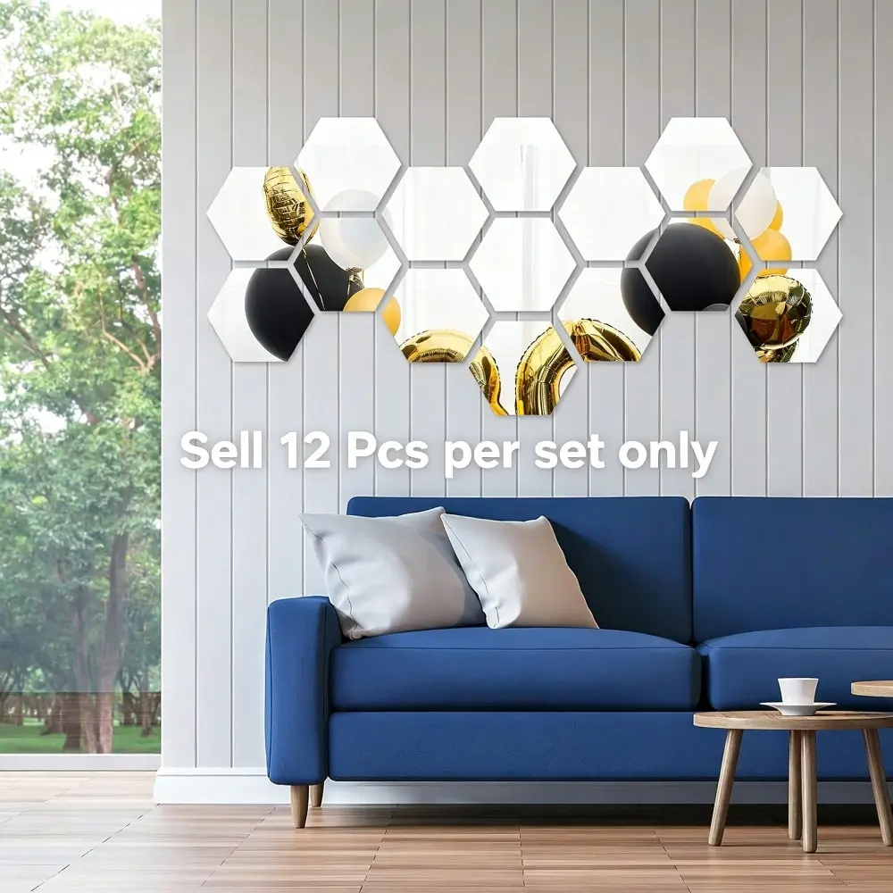 Shappy 12 Pcs Hexagon Mirror Wall Decals Removable Silver Acrylic Mirror Stickers Honeycomb Decals for DIY Home Art Bedroom Living Room Wall Decoration
