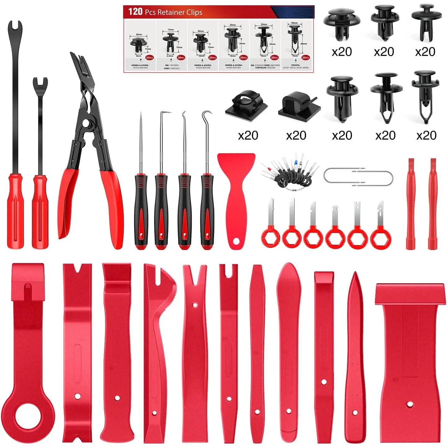 Nilight 200-Piece Car Repair Tool Kit Set - Auto Mechanic Car Repair Tools with 6-Hole Push Pin Bumper Retainers, Clip Removal Pliers, Fastener Terminal Remover, Adhesive Cable Clips, Round Handle Crowbar, Zipper Pouch, Multi-Tool Trim Tools