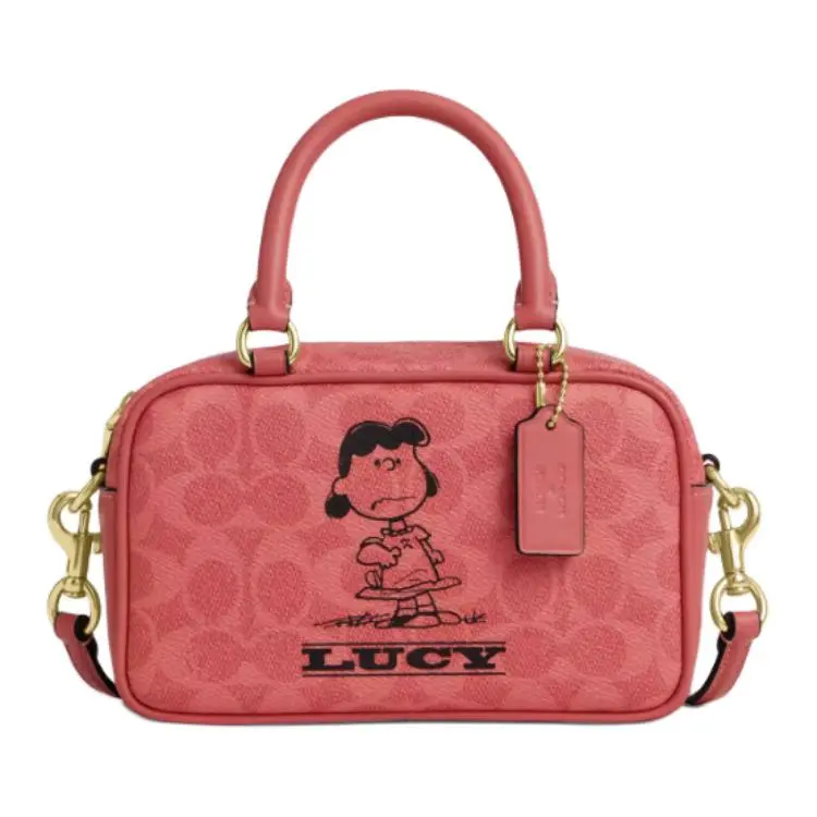 COACH x PEANUTS Lucy 19 Crossbody Handbag for Women – Cartoon Letter Print, Coated Canvas and Leather, Red