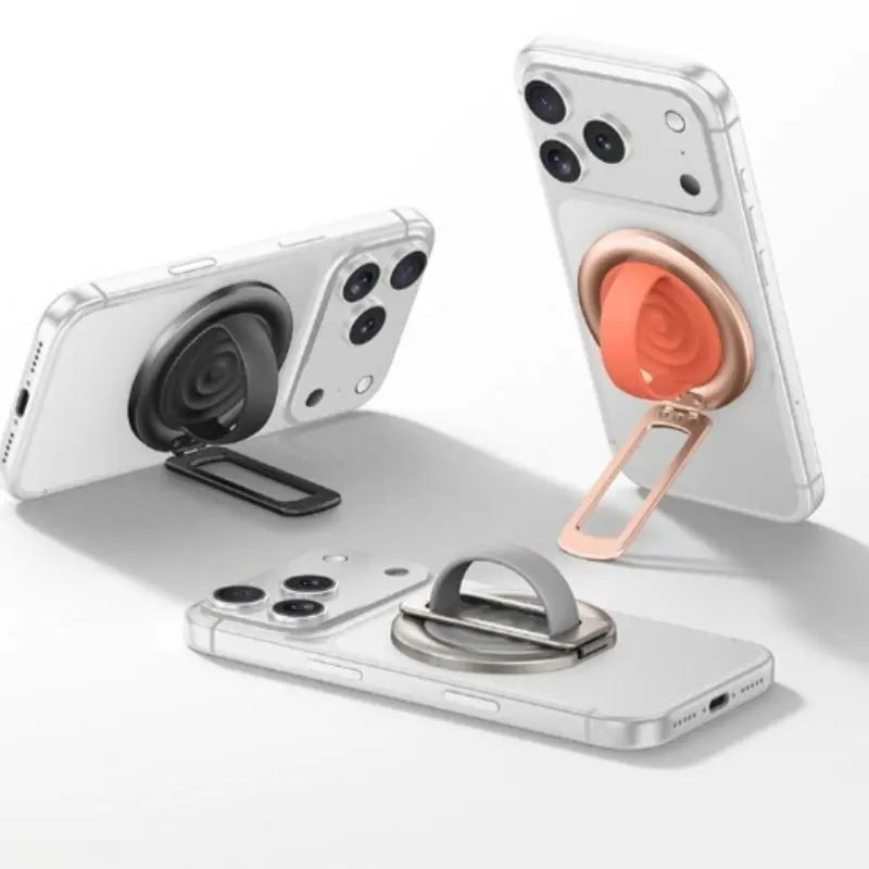 360° Rotating Flip Magnetic Smartphone Grip Stand Combo - Heavy-Duty N52 Magnet Universal Digital Gadget, Aviation Aluminum & Liquid Silicone Wrist Lanyard, Portable Anti-Drop Handheld Accessory for Video Watching & Vehicle Mount (Bag Charm Accessory)