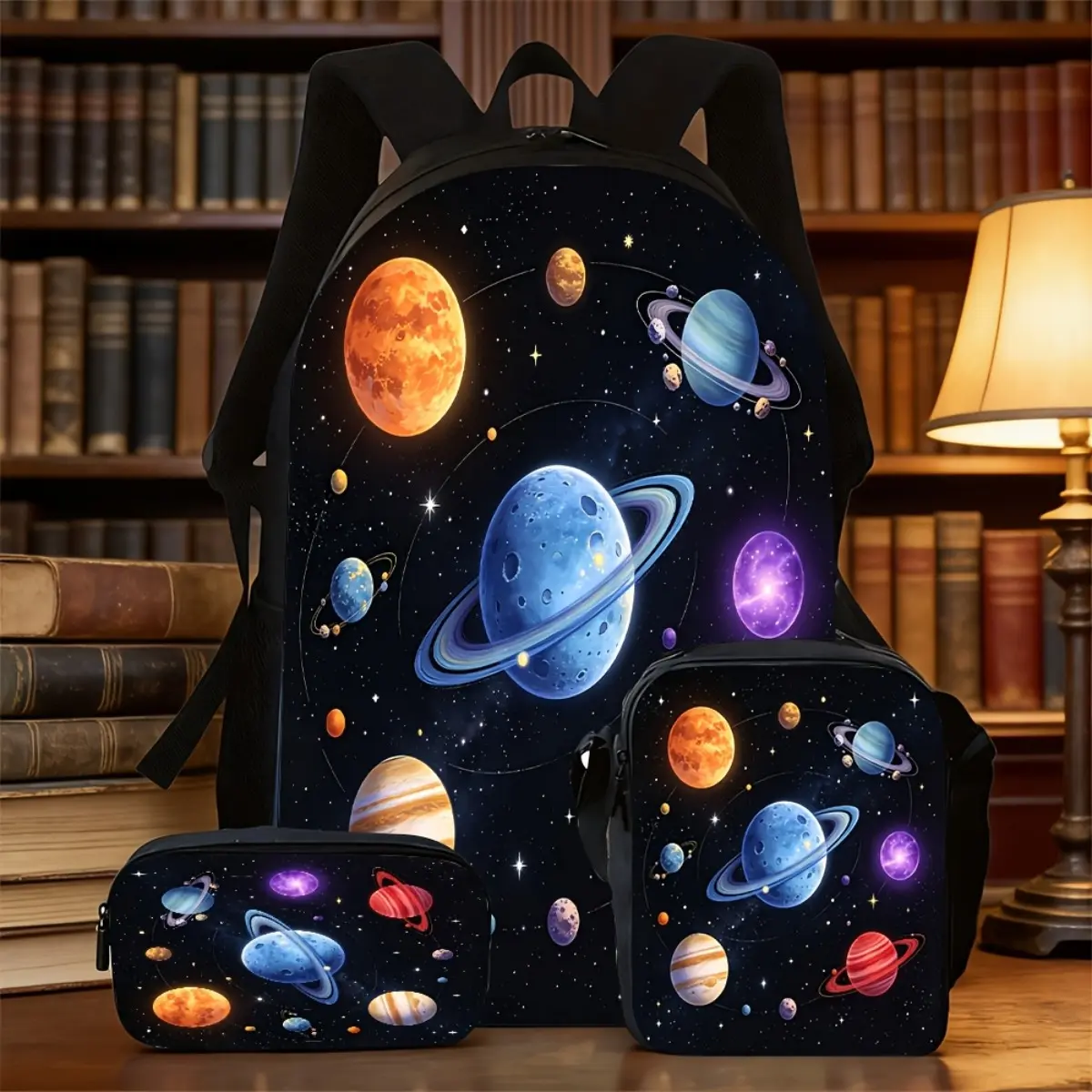 3pcs Backpack Set Cool Universe Solar System Planet Pattern Casual Bag Set for Daily Travel Outdoor Hanging Out Activities 3pcs Includes: Backpack+pencil Purse+meal