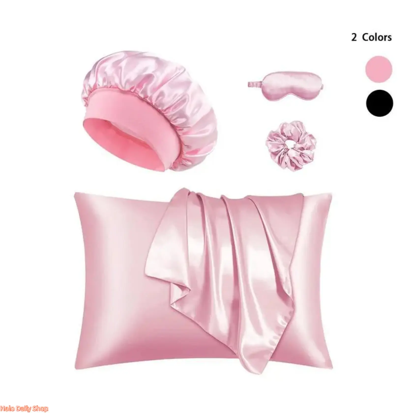 Women's Luxury Satin Fabric Sleep Set, 5-Piece Solid Color Adult Gift Set with Light-Blocking Eye Mask, Bonnet, Pillowcase, Shower Cap, Hair Scrunchie for Deep Sleep Aid & Minimizing Friction, Minimize Friction, Adults