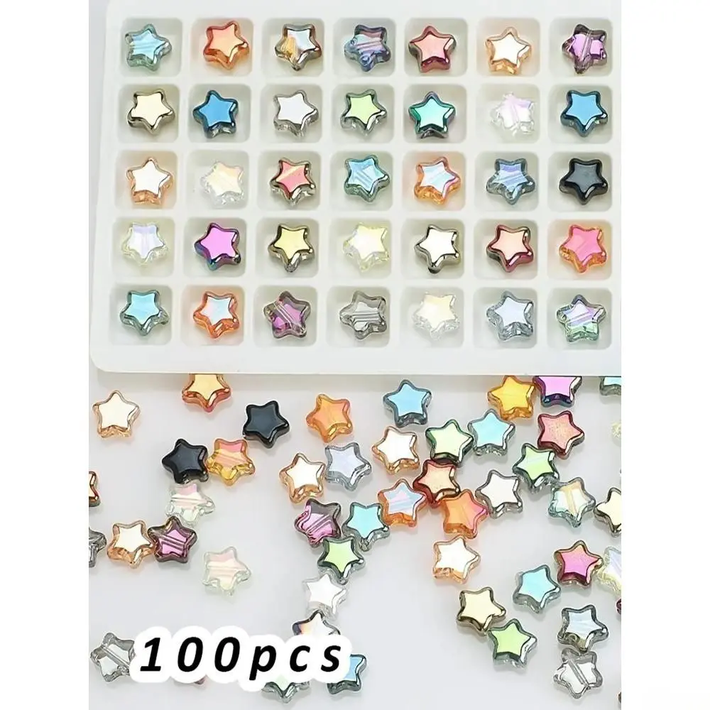 100pcs 8mm Star-Shaped Tempered Glass Spacer Beads, Multicolor Glass Bead Jewelry Craft Supplies, Bracelet Parts for DIY Bag Accessories, Jewelry Bracelet Necklace Making