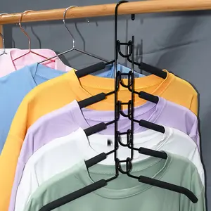 Space-Saving Hanger, 5-In-1 Multi-Layer Metal with Foam Padding, Polished Surface, Ideal for Coats, Sweaters, Suits, T-Shirts