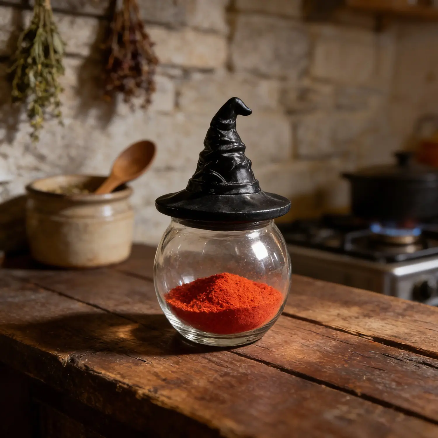 Gothic Witch Hat Spice Jar, Creative Design, High-Quality Kitchen Storage, Halloween Decor, Seasoning Container, Trendy Cooking Tool, Glass Canisters