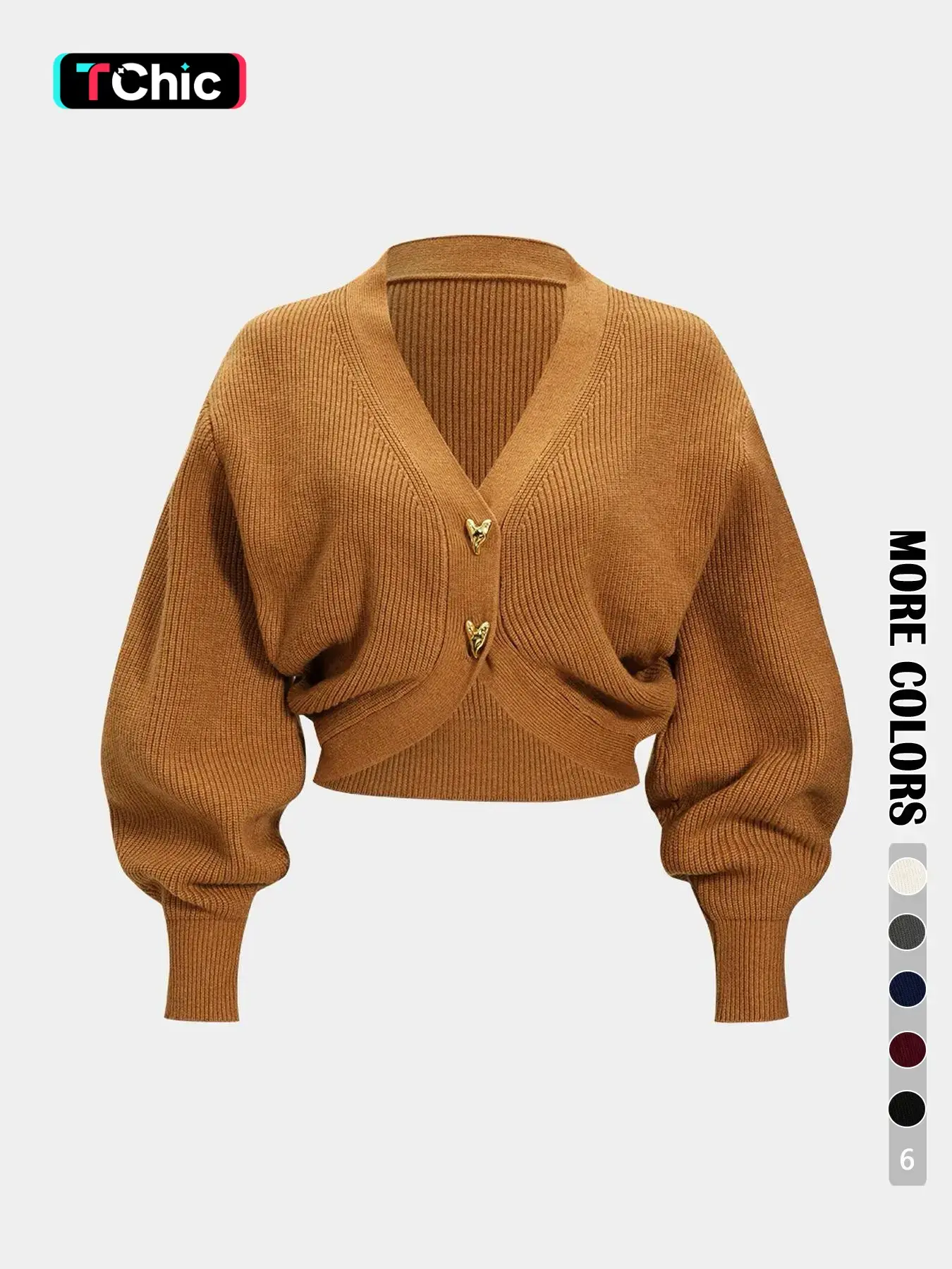 Women's Fall Winter Simple Style Short Cardigan Y-Shaped Metal Button Casual Elegant Waist Cinched Split Sweater Jacket