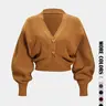 Women's Knit Cropped Cardigan, Deep V-Neck with Cinched Waist, Gold Buttons, Elegant Fall & Winter Sweater Knitwear