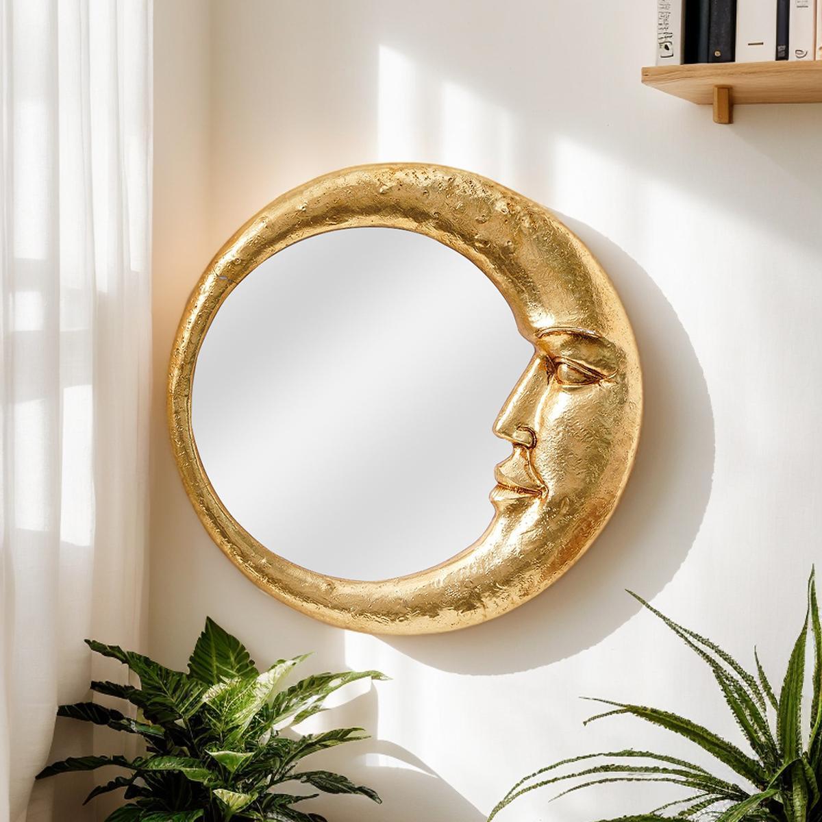 Creative Moon & Face Design Round Wall Mirror, Resin Wall-Mounted Mirror, Wall Decor for Home Living Room and Bedroom, Home Decor #TOP PICKS
