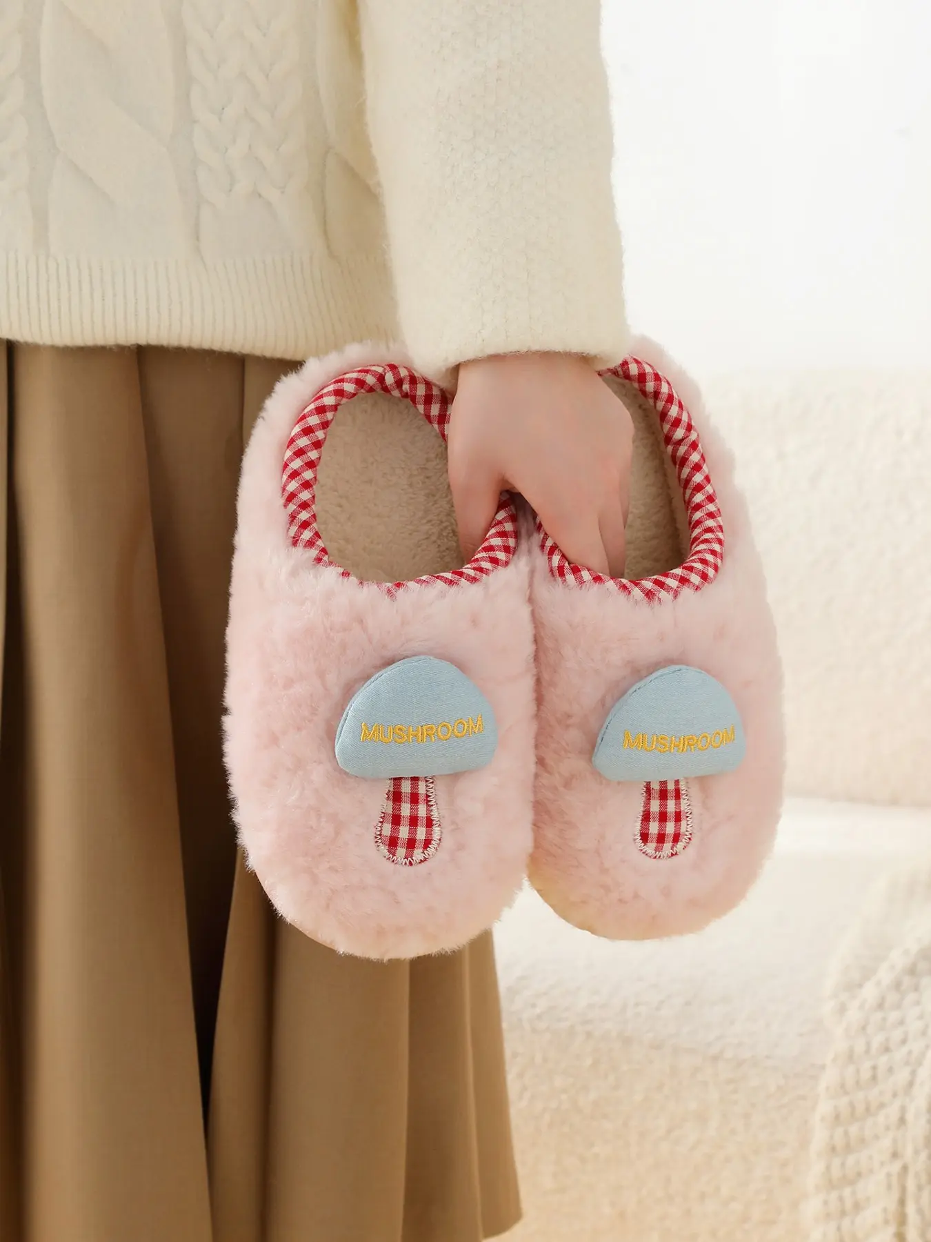 Women’s Adorable Mushroom Slippers, Cute Kawaii Style, Home & Bedroom Wear, Plush Soft Feel, TPR Non-Slip Sole, Cozy Must-Have House Shoes