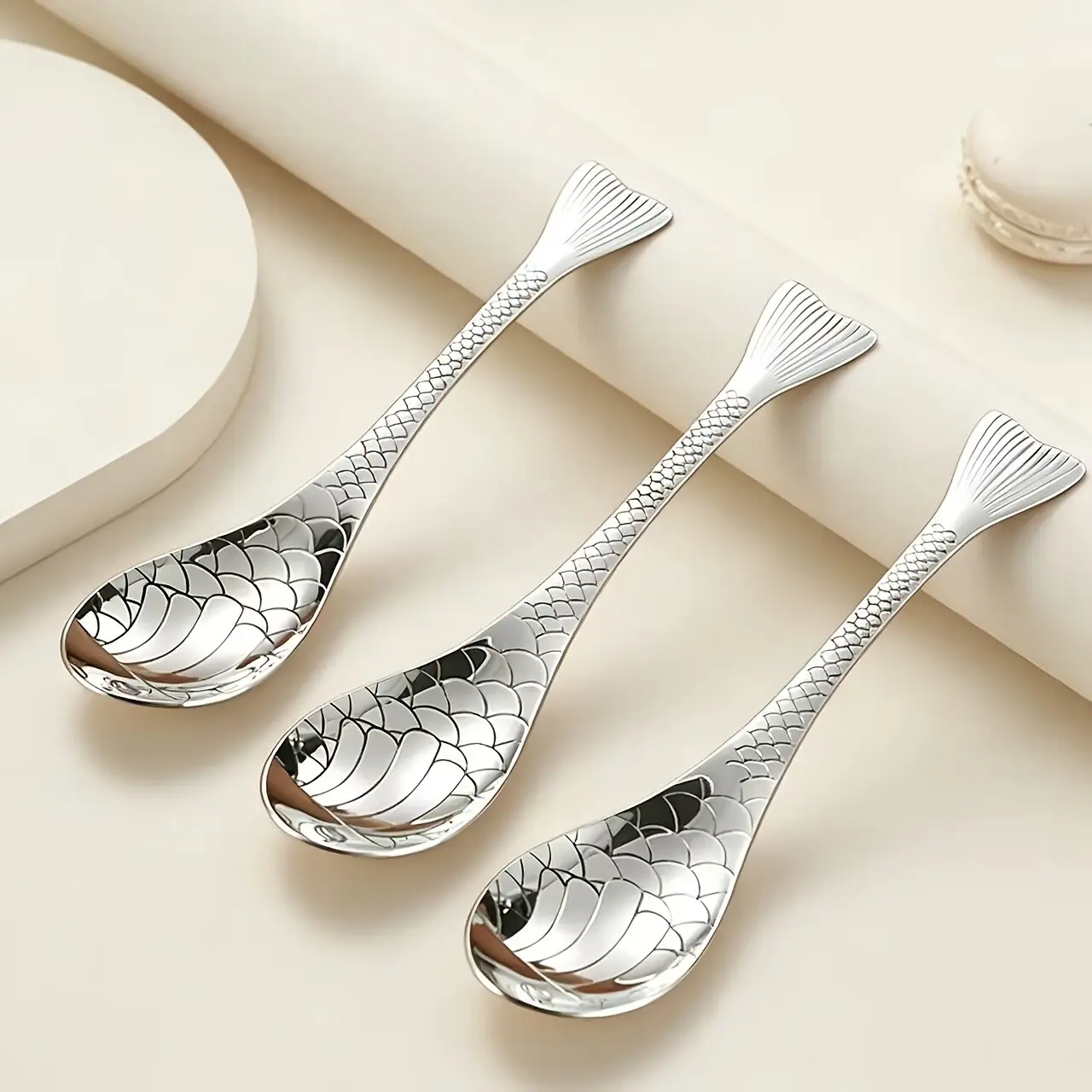 8pcs Stainless Steel Koi Spoon Set, Creative Home Dining Soup Sweet Spoon, Cute Coffee Spoon, Kitchen Utensils, Food Serving Tools