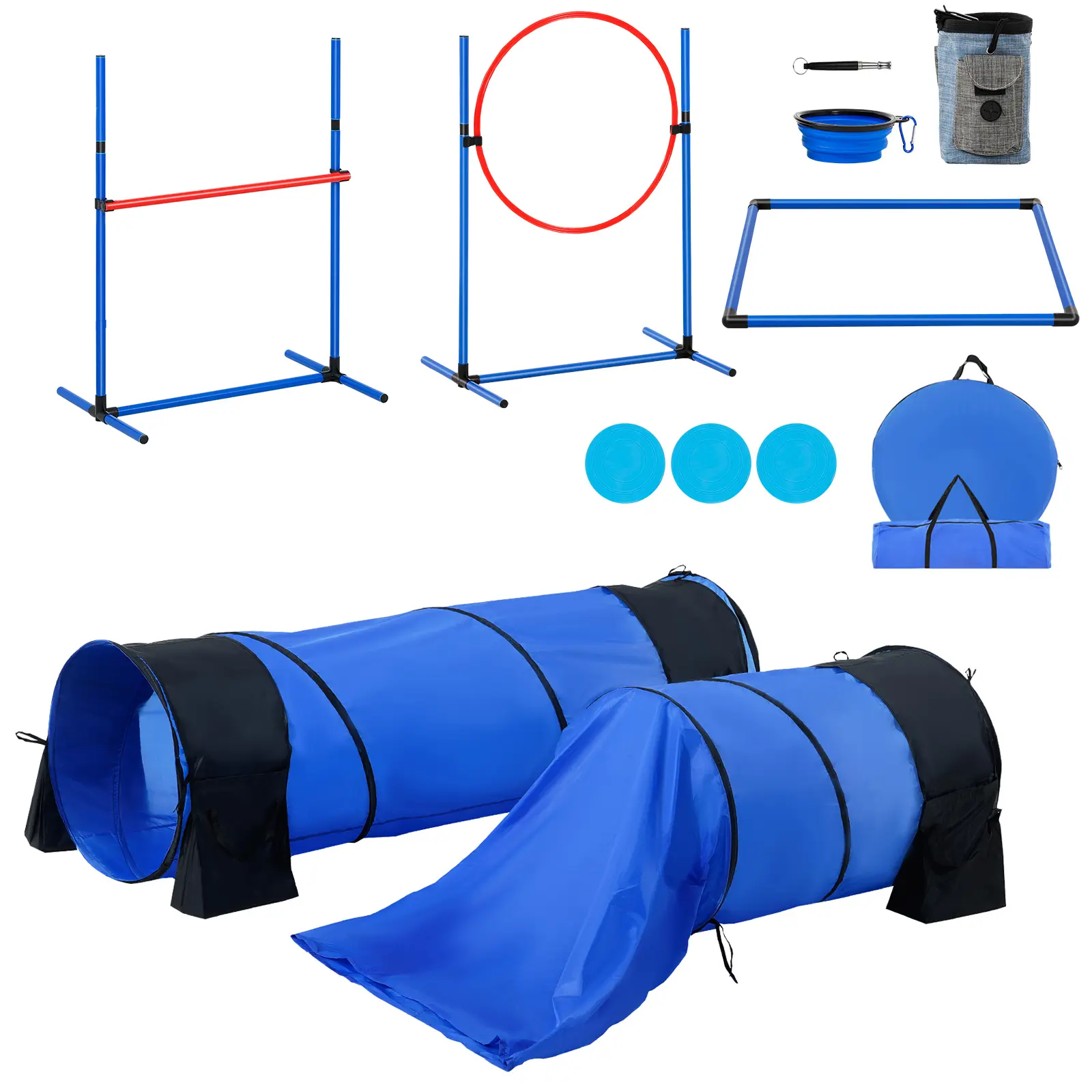 Dog Agility Training Equipment, PVC Construction, 7 Pieces Set W/ Adjustable High Hurdles, Flexible Use Anywhere