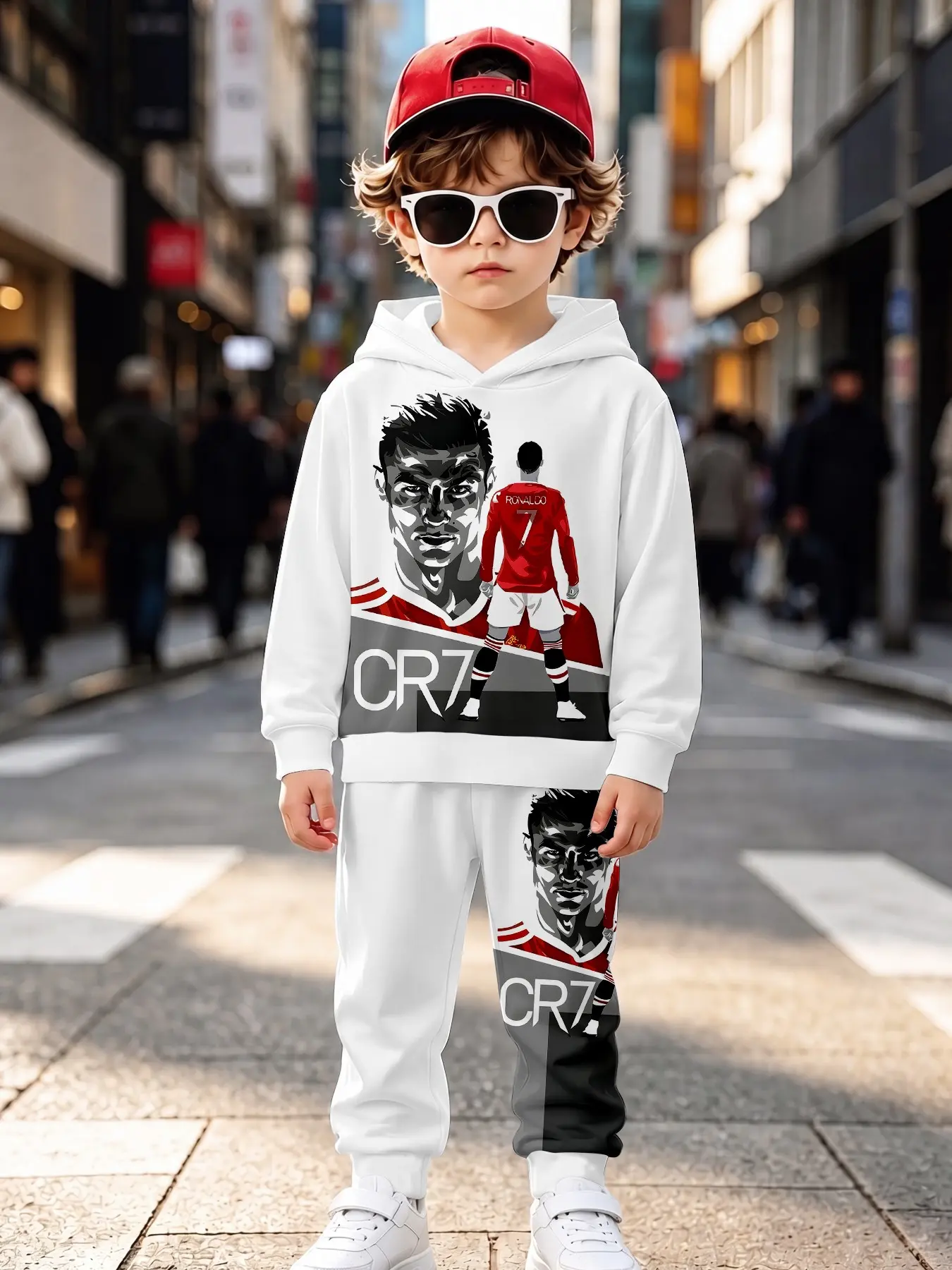 Boys' Trendy Hooded Sweatshirt and Long Pants Set, Casual Loose-Fit Fall & Winter, All over Print Sweapants, Graphic Print Set