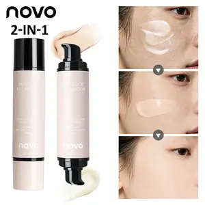 Dual-Ended 2-In-1 Liquid Foundation And Primer, Long-Lasting & Waterproof Concealer Korean Foundation + Base Makeup Primer, Oil Control & Moisturizing With Vitamin E & Ceramide, Covers Facial Blemishes, Dark Circles, Marks, One Step Color Corrector