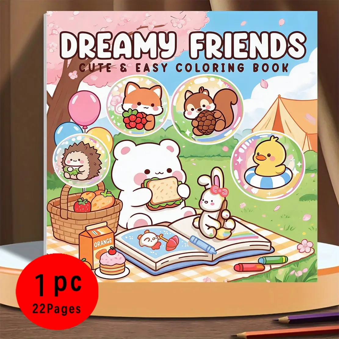 Dreamy Friends Coloring Book, 22 Pages Cute Animal Scenes, Thick 120g Paper, Easy to Color, Stress Relief, for Kids Adults Beginners
