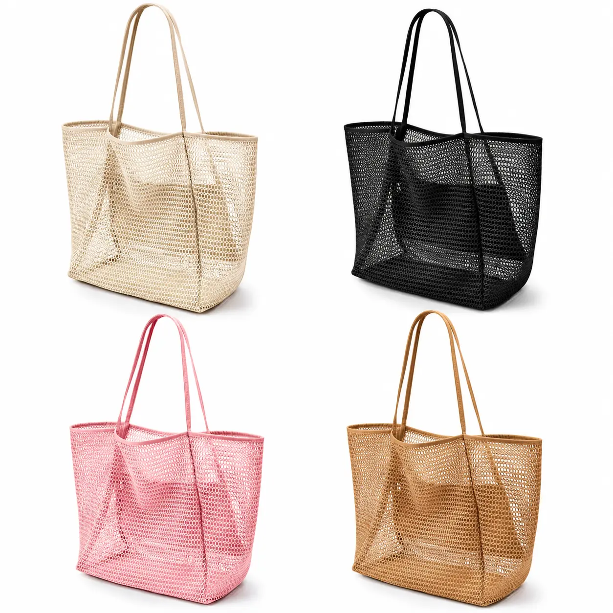Women Mesh Beach Tote Foldable Shoulder Bag For Vacation Camping Trip.