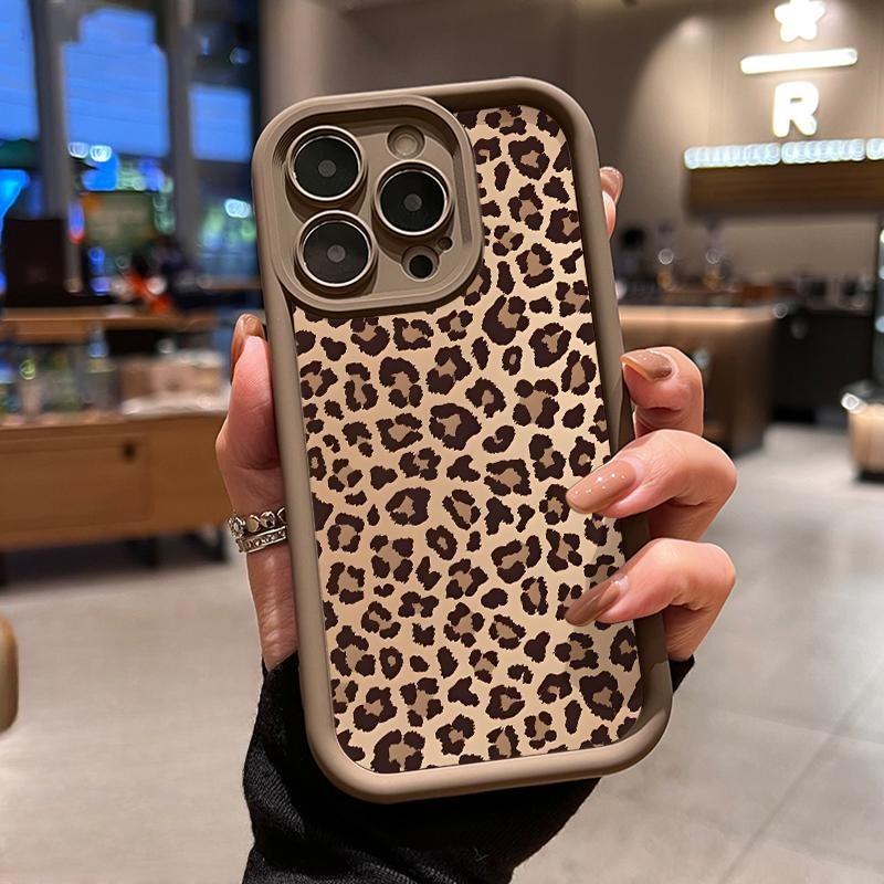 Leopard Print Case for IPhone 17 Pro Max 16 Plus 15 14 13 12 11 Air E Shockproof Non Slip Military-Grade Protection Silicone Cover