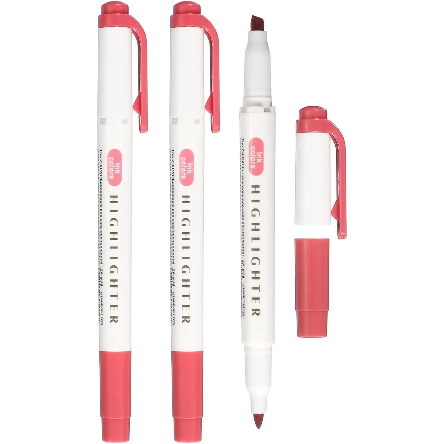 Double-Tips Highlighter Pens, 3-Pack Double-Ended Marker Pens with Broad & Round Tips, Office & Daily Studying Stationery Supplies, Red