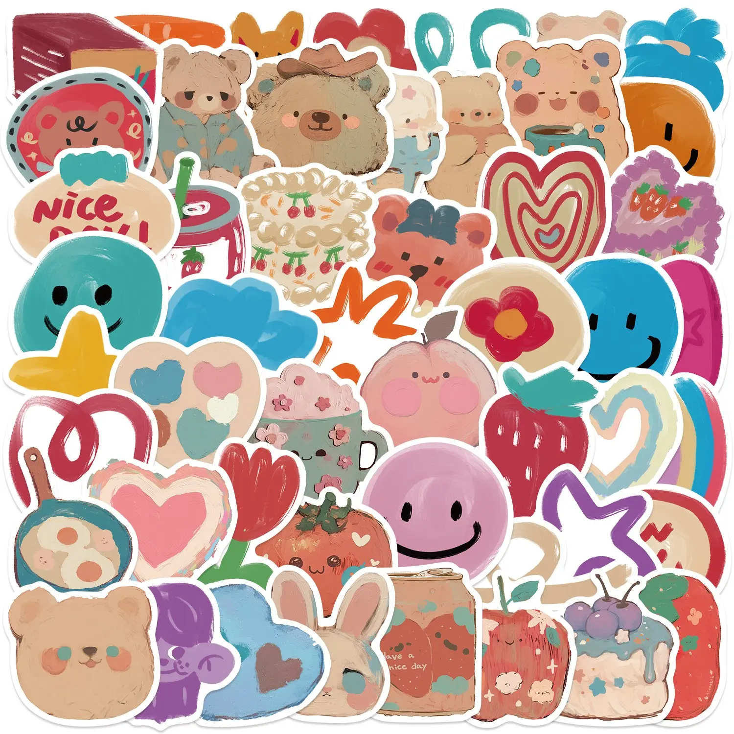 50 Cartoon Bear Stickers, Waterproof DIY Decorations for iPad, Luggage, Notebook, Handmade Journal, Cute Wall Art