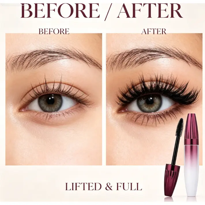 Waterproof Cosmetic Lash Mascara - Smooth Formula, All Day Curl, Volumizing, Curling, Smudge Resistant, Natural Fluffy Lashes, Daily Use, Smudge Proof