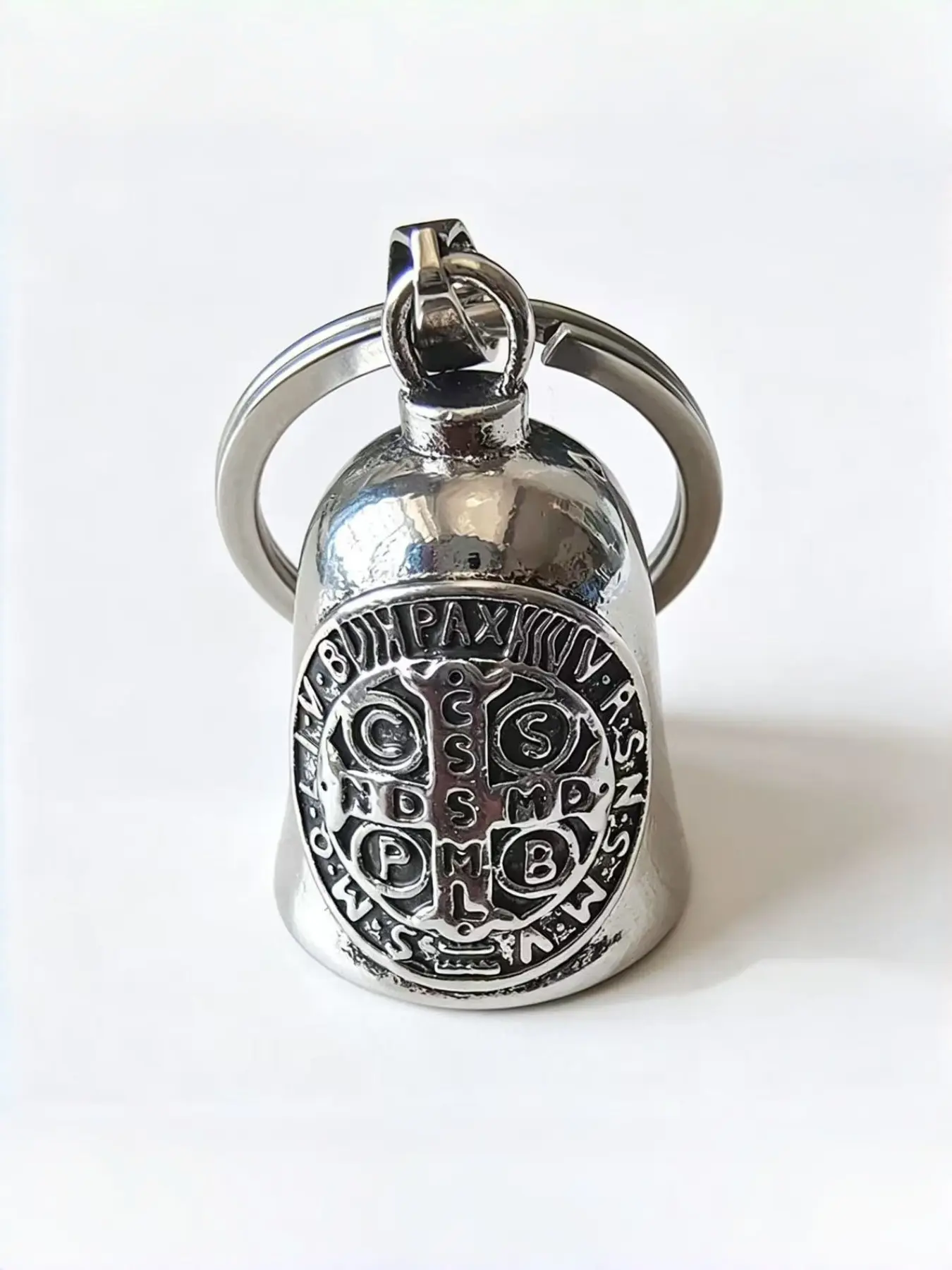 Saint Benedict Letter Bell Charm, Cyclist's Lucky Pendant, Perfect Gift for Family and Friends, Unique Hanging Ornament