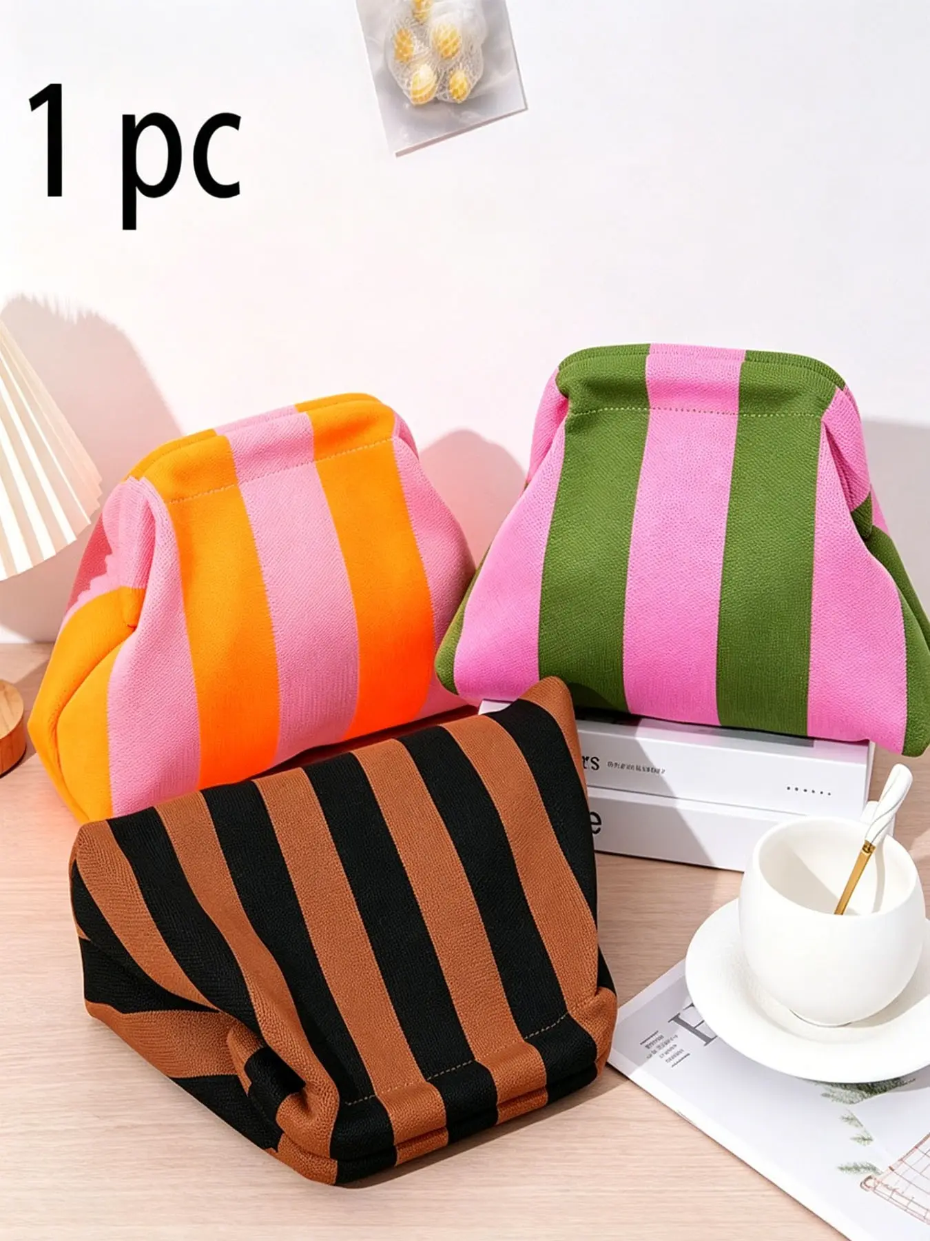 Women's Handbag, Makeup Bag, Storage Bag, Clutch, Cloud Bag, Knit Bag, Striped Versatile Makeup Bag, Beach Bag, Perfect for Shopping, Gift, Cosmetic Pouch, Cosmetics Bag, Makeup Pouch For Purse, Cosmetic Bags