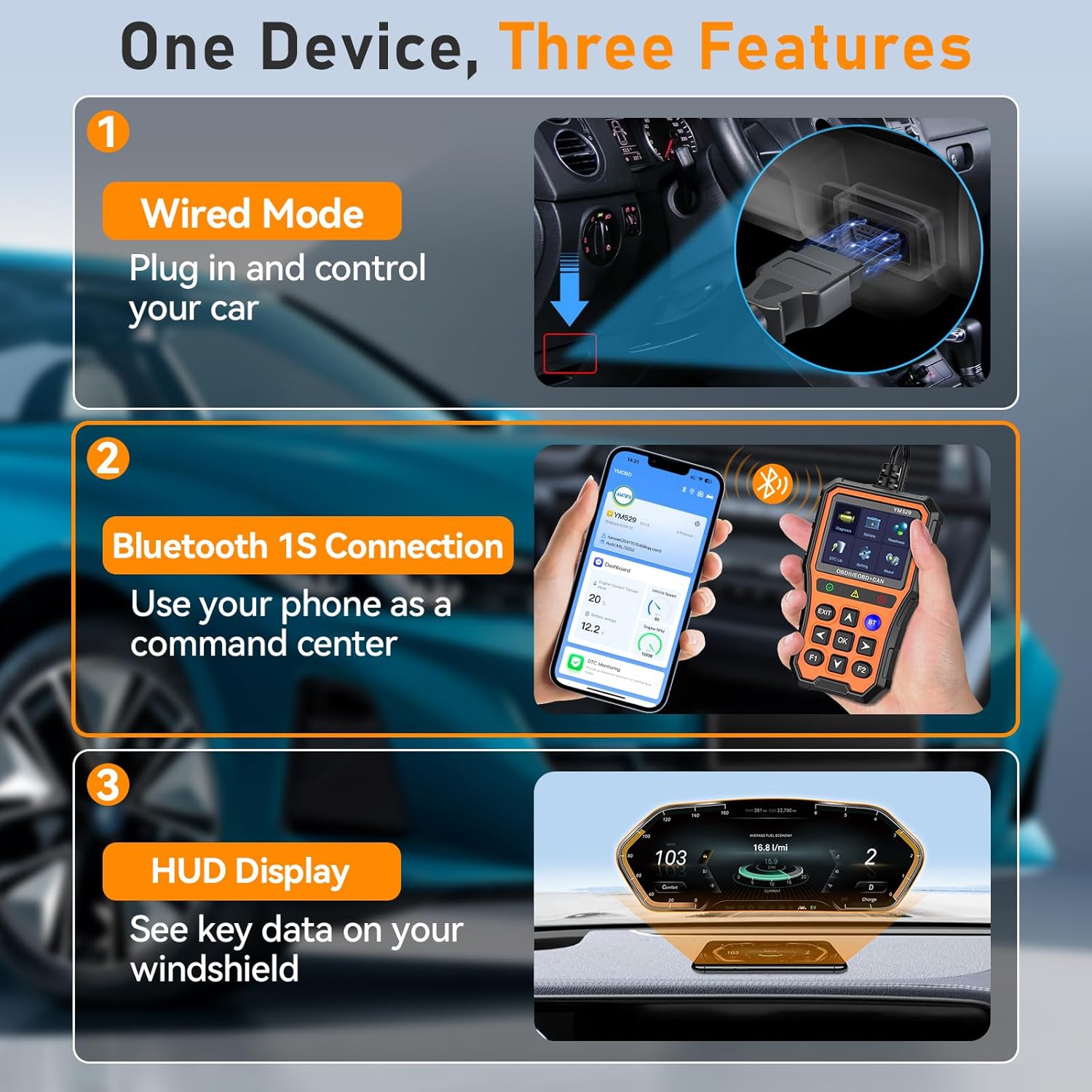 OBD2 Scanner  Diagnostic Tool - iOS/Android Compatible, Real-Time Data,  Tester, Plug and Play, Emissions Readiness for  Owners & Mechanics