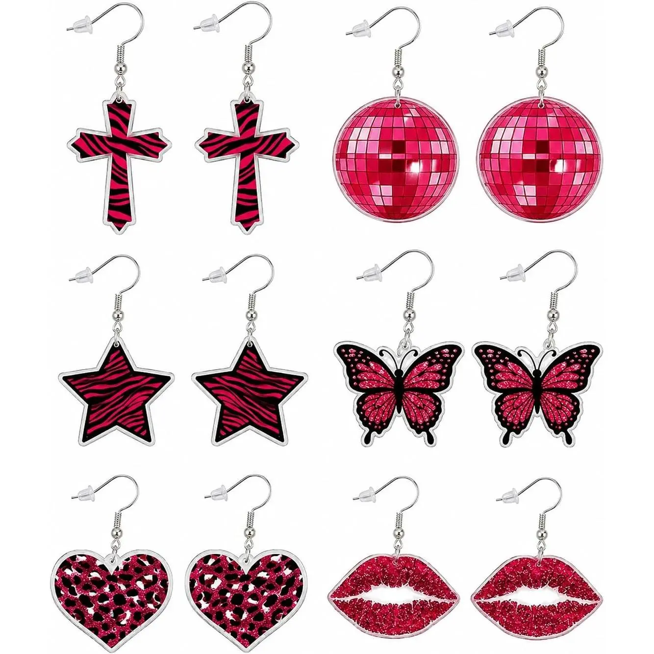 Dangle Drop Earrings for Women, 6 count Downtown Earring Set Fashion Y2k Hoop for Her 80s Halloween Party