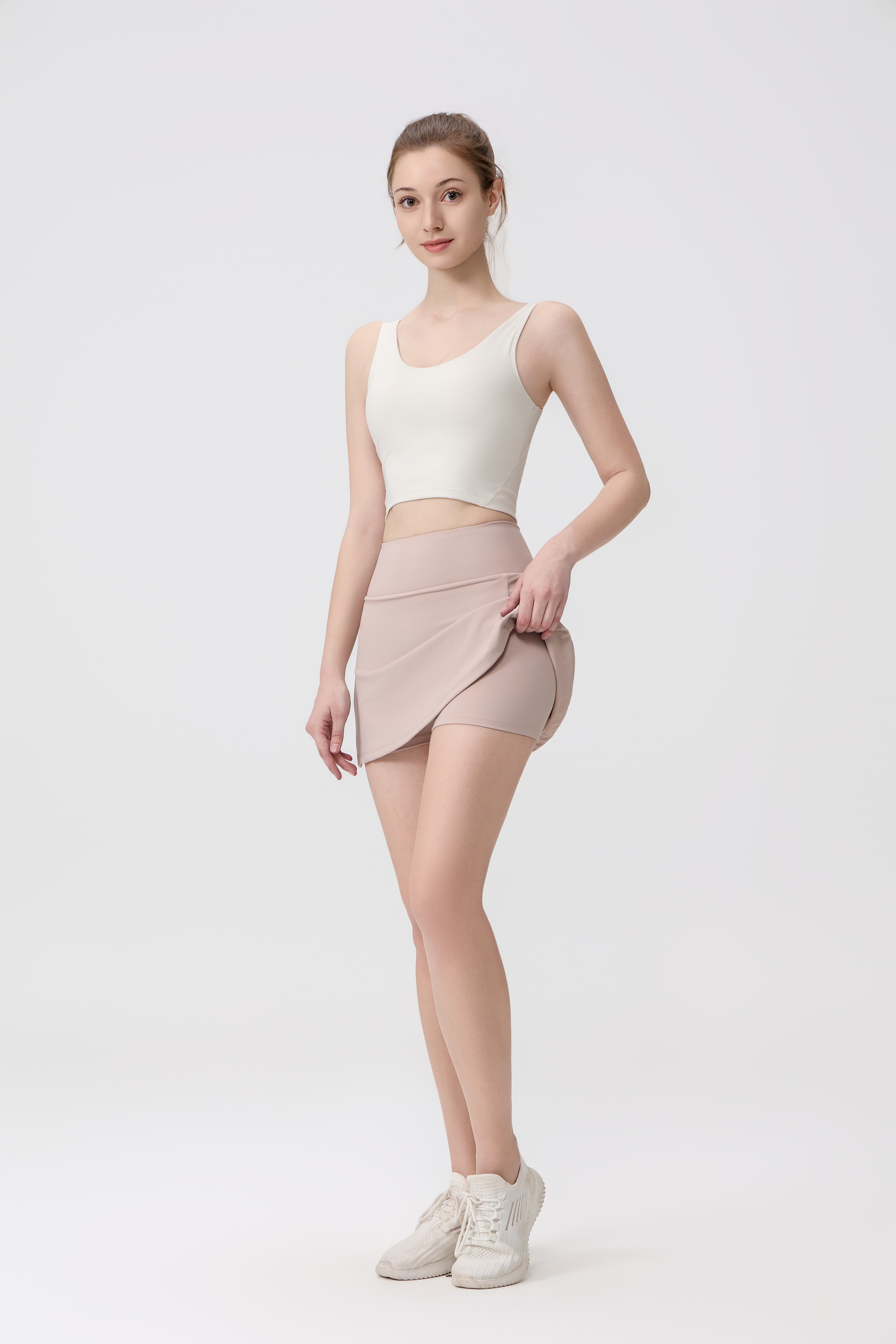 LULU Women's Solid-Color High-Waisted Yoga Skirt, Casual Slim-Fit Yoga Skirt, Spring/Summer Workout Wear, Includes Anti-Slip Underpants