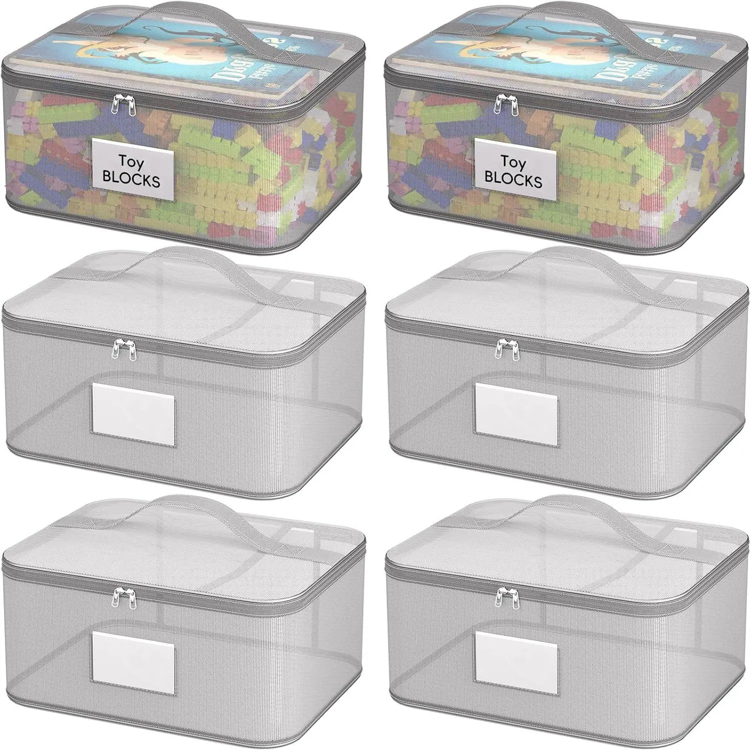 6 Packs Large  Storage Bags,  Clear Board  Storage,  Organizers and Storage Bags with Zipper for Building Blocks, Puzzle and  Accessories, Toiletry Bag (Gray)