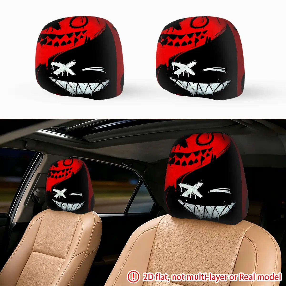 2pcs Yin Yang style smiling face pattern car seat pillowcase car interior headrest cover creative car decoration gift, fashionable and durable design
