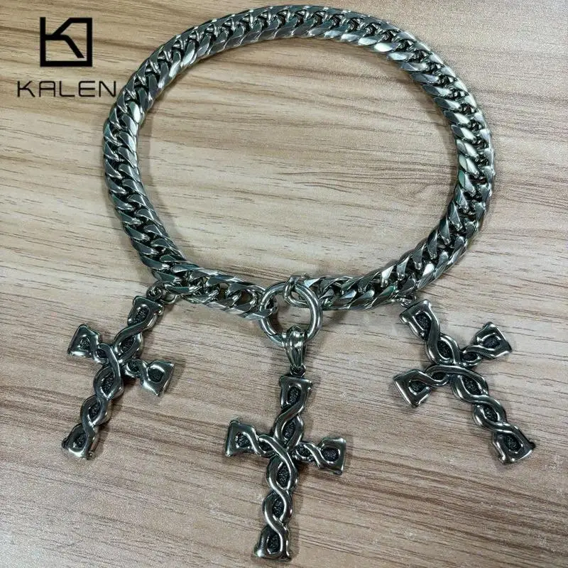 Personalized Cross Pendant Necklace Men's Women's Choker 13mm Chunky Shiny Stainless Steel Jewelry Street Accessories