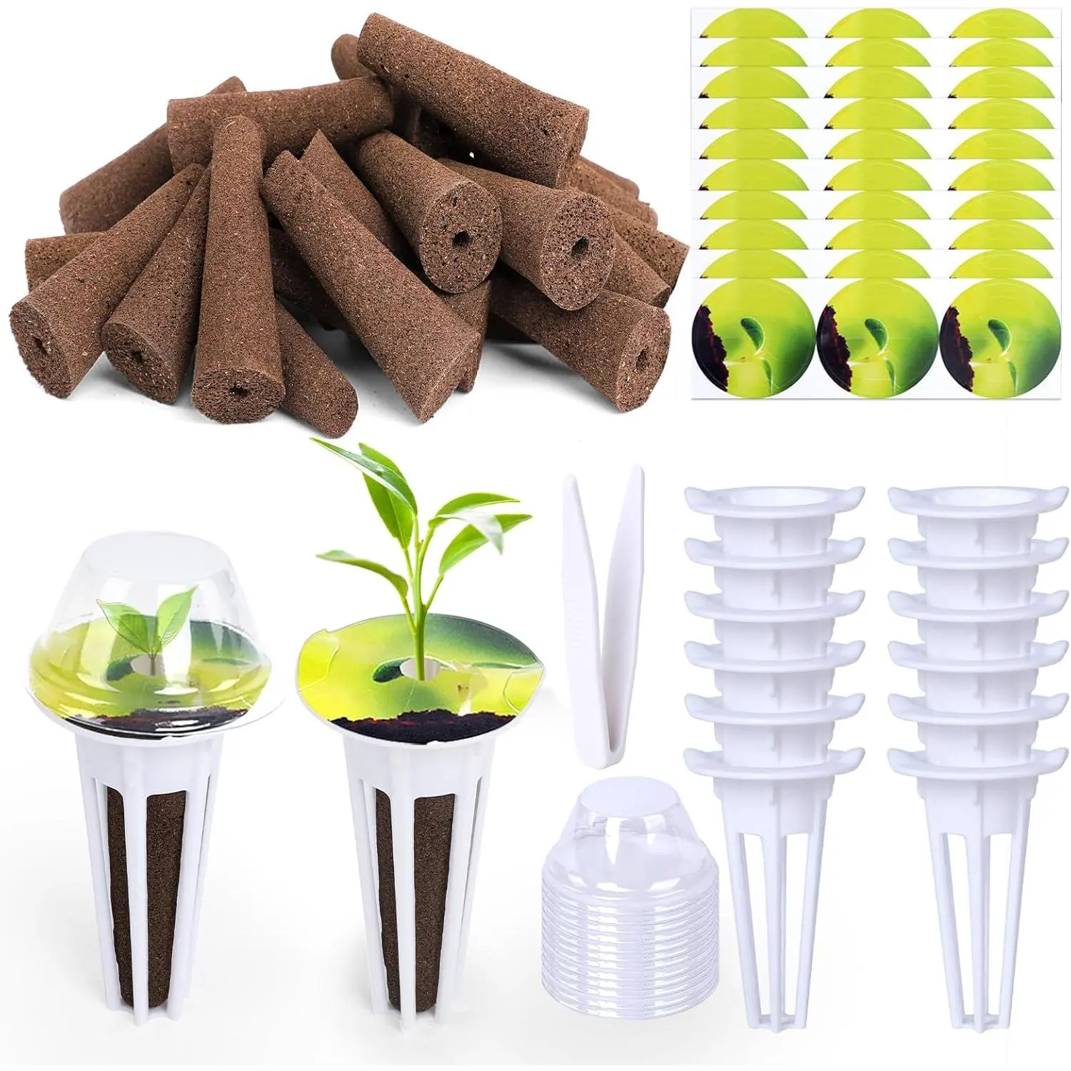 79 PCS Hydroponic Indoor Seed Pods, Growing System Kit for Hydroponic Growing Systems - Seed Starter, Growing Herb Pods Kit with 24 Grow Sponges, 12 Baskets, 12 Domes, 30 Labels & 1 Tweezer