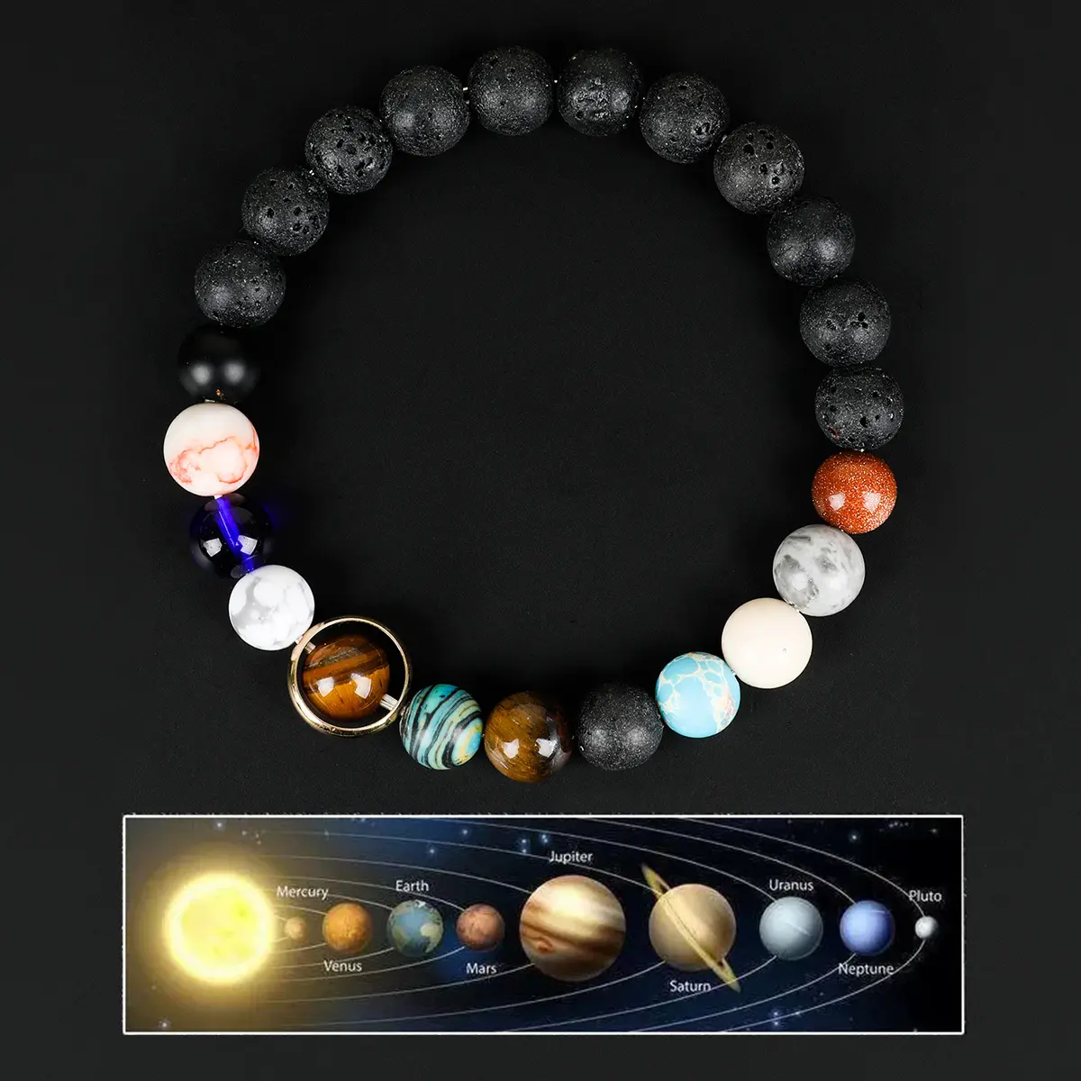 GADASLUY Solar System 8-Planet Beaded Bracelet, Unisex Cosmic Stone Jewelry, Birthday Gift Ideas, Mars, Venus