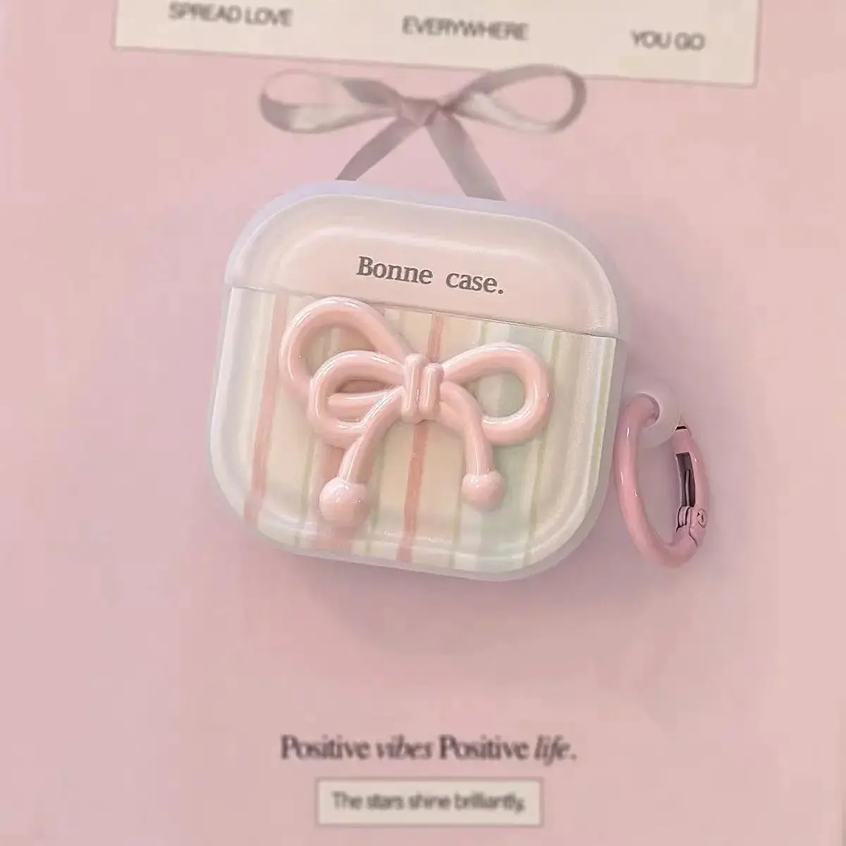AirPods 4/Pro2 | Pink Grid 3D Pink Knot | Light Pink Ribbon Knot Pendant | Transparent White Earphone Case | Best Friend Gift | Suitable for AirPods 1 2 3 4 Pro Pro2 | Protection | Headphone Accessories