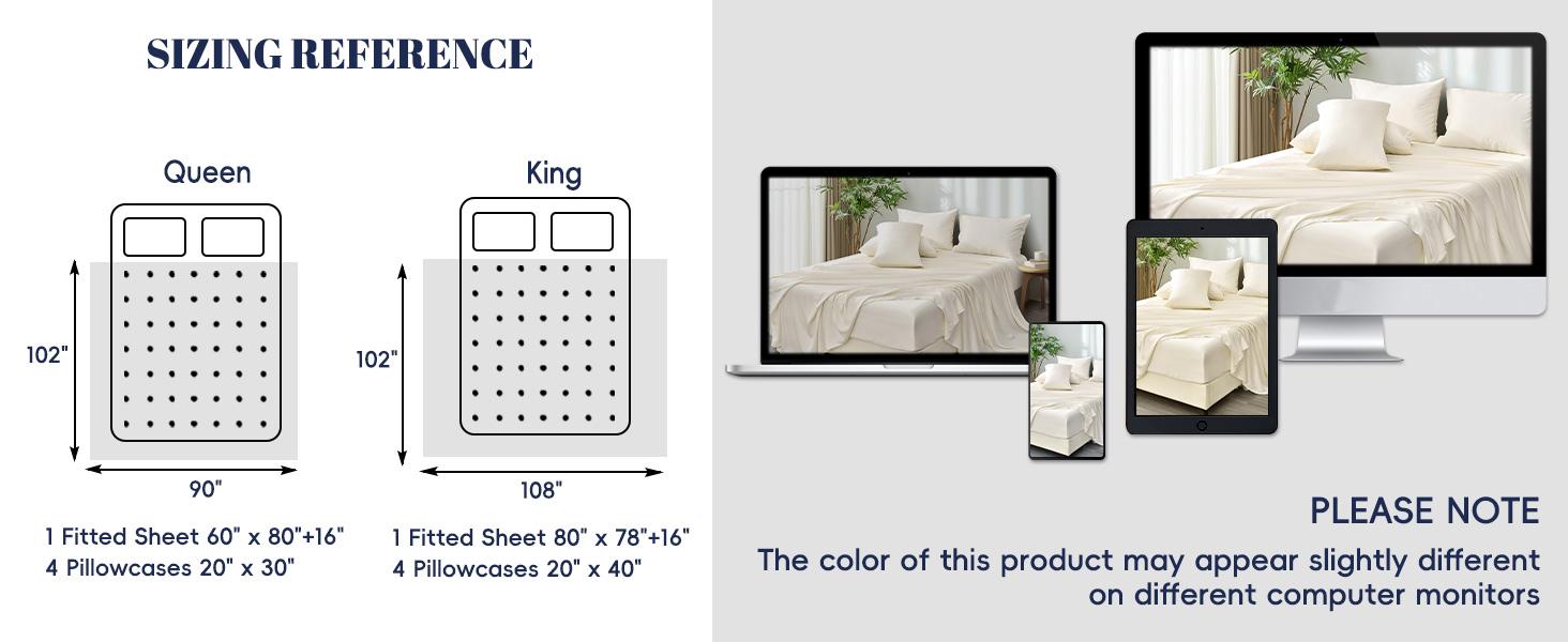 PHF 6PCS 100% Rayon Derived from Bamboo_ Sheets Set Queen Size, Cooling Sheets for Hot Sleepers, Wider Elastic Band & 16" Deep, Luxury Soft Breathable Bedding Set & Pillowcase, Natural