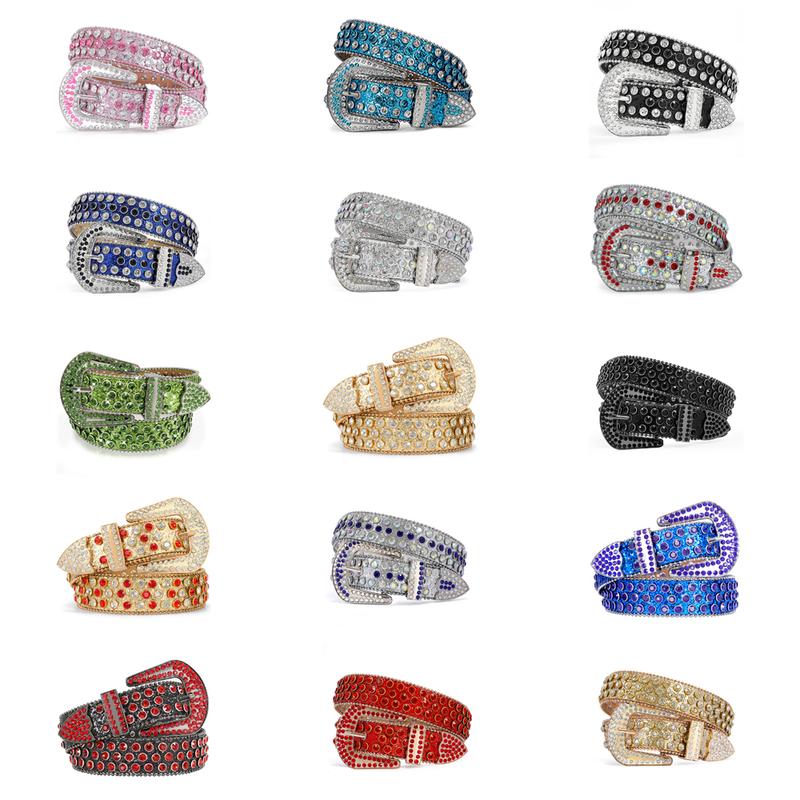 XZQTIVE Western Rhinestone Studded Leather Belt Cowboy Cowgirl Bling Waist Belt for Jeans Dress, Pink, Silver,Fit Waist Size 32-37 Inches