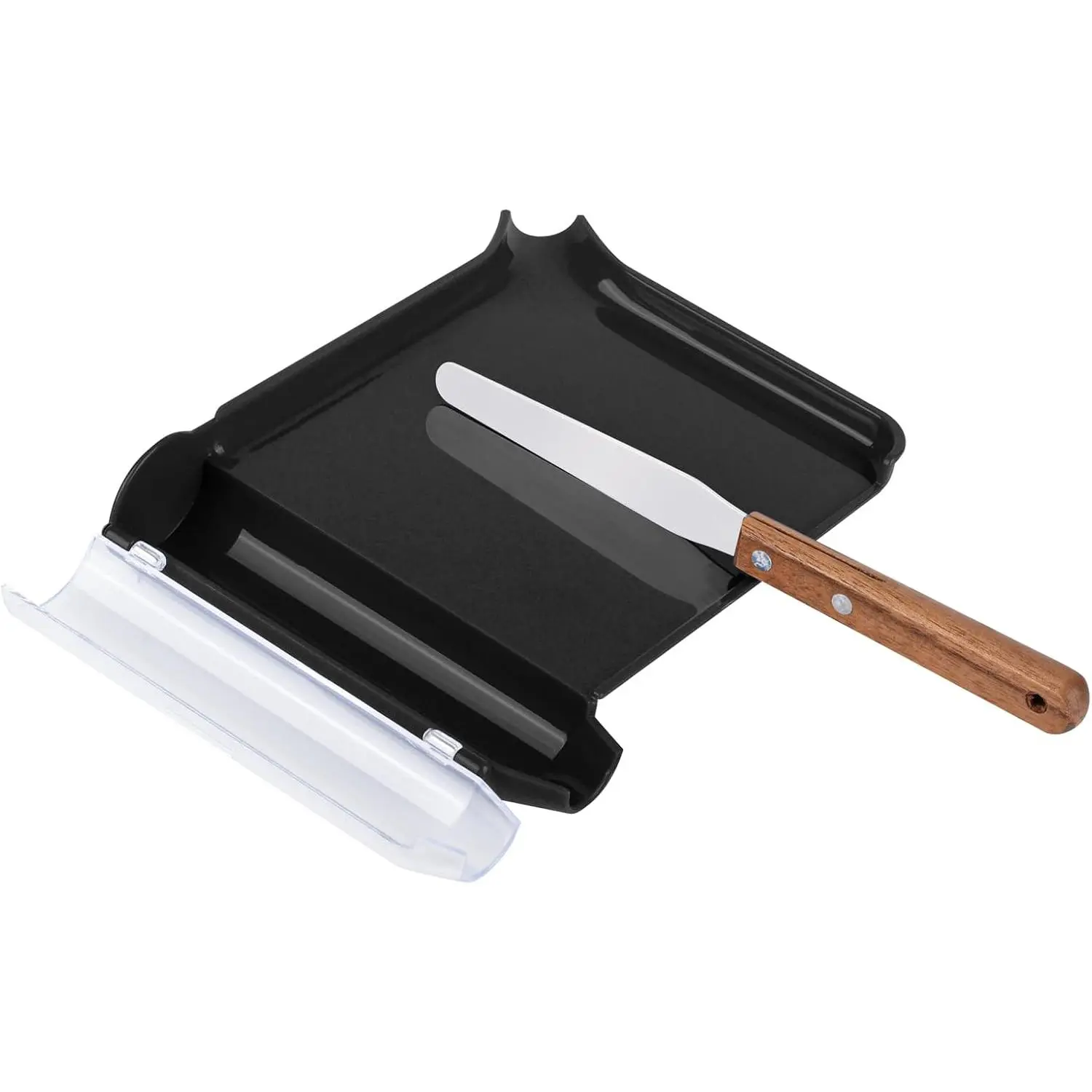 Medarchitect Right-Hand Pill Counting Tray with Wood Handle Spatula, Black Medical Pill Organizer for Medical Supply Storage