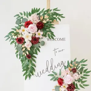 2 Piece Artificial Flower Drapery Set, Wedding Welcome Sign Floral Decor, Ceremony Decoration for Reception Events