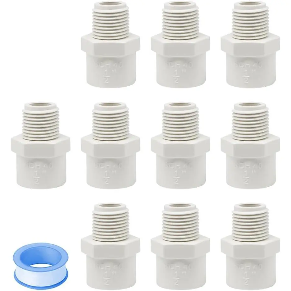 10 count 1/2 Inch PVC Coupling Fittings White Male Thread PVC Pipe Fitting Adapter Connector for Schedule 40 HE054-1/2