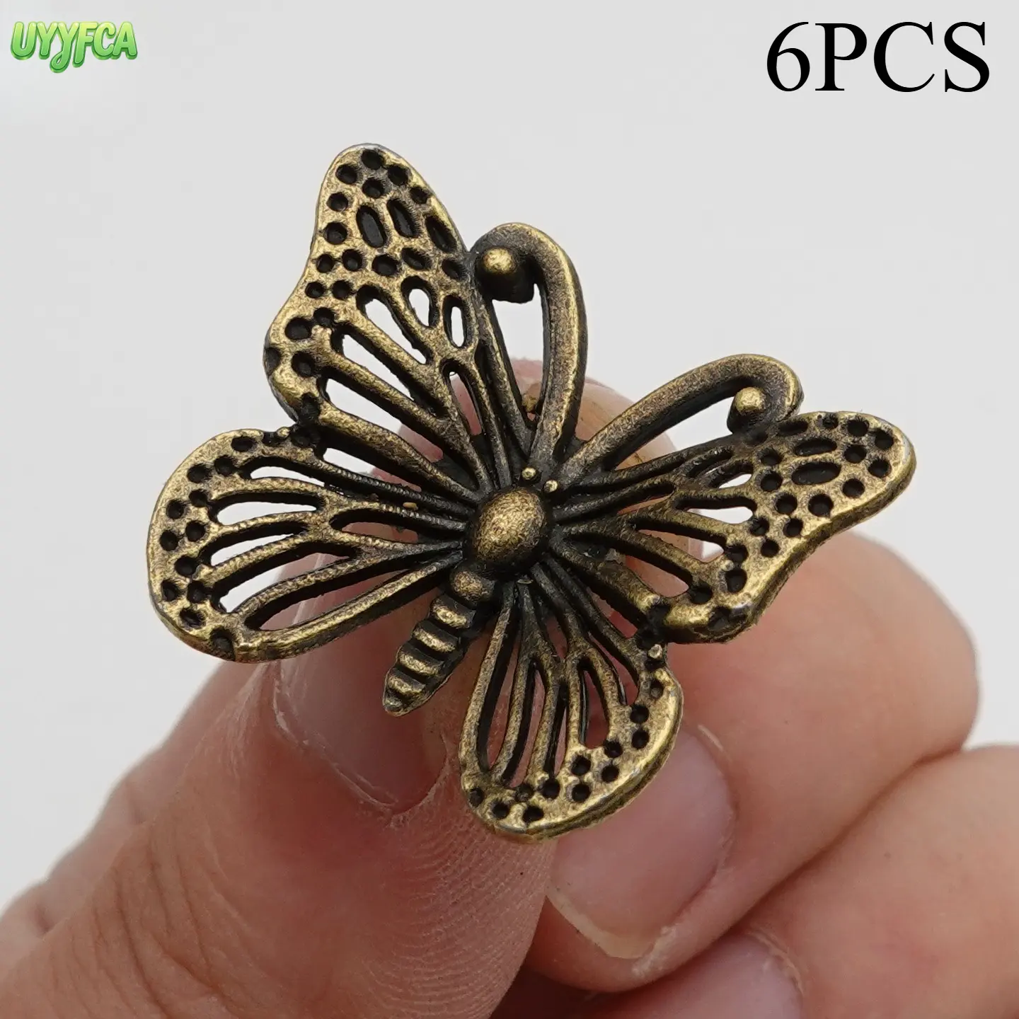 6 Pack Vintage Bronze Drawer Knobs, Solid Zinc Alloy Handles with Hollow-Carved Animal & Knot Designs for Wardrobe & Dresser, Easy to Install for DIY Enthusiasts, Butterfly